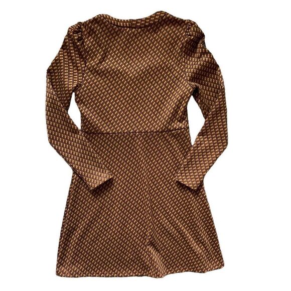 URBAN REVIVO Mini Dress Brown Yellow Pattern size Medium - Picture 2 of 5
